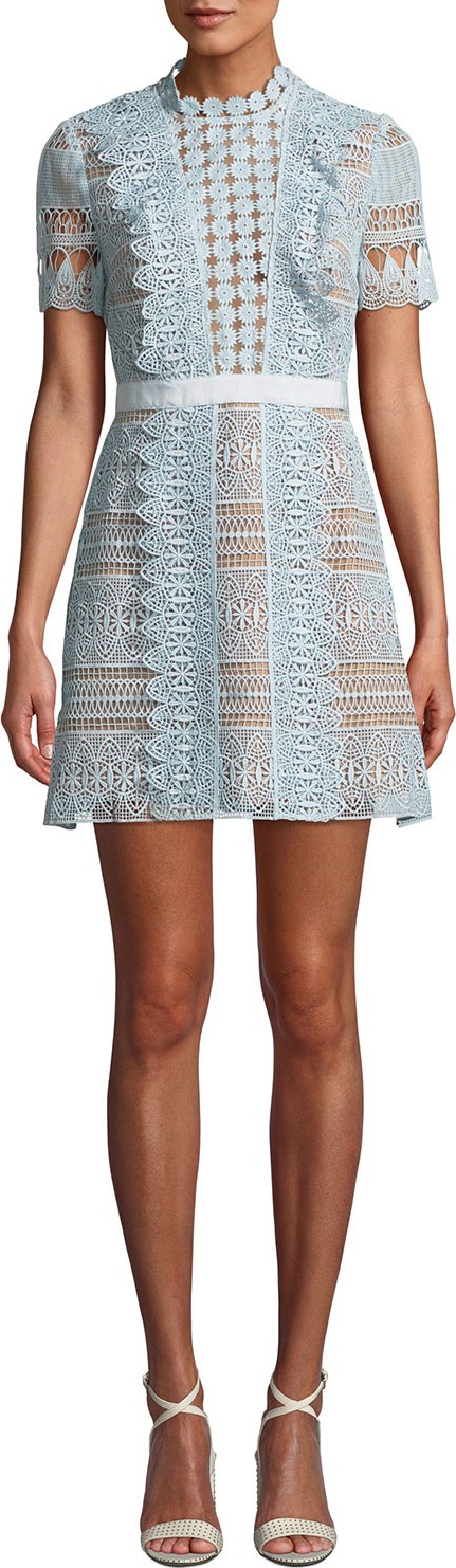 Self Portrait Floral Lace Short-Sleeve Mini Dress