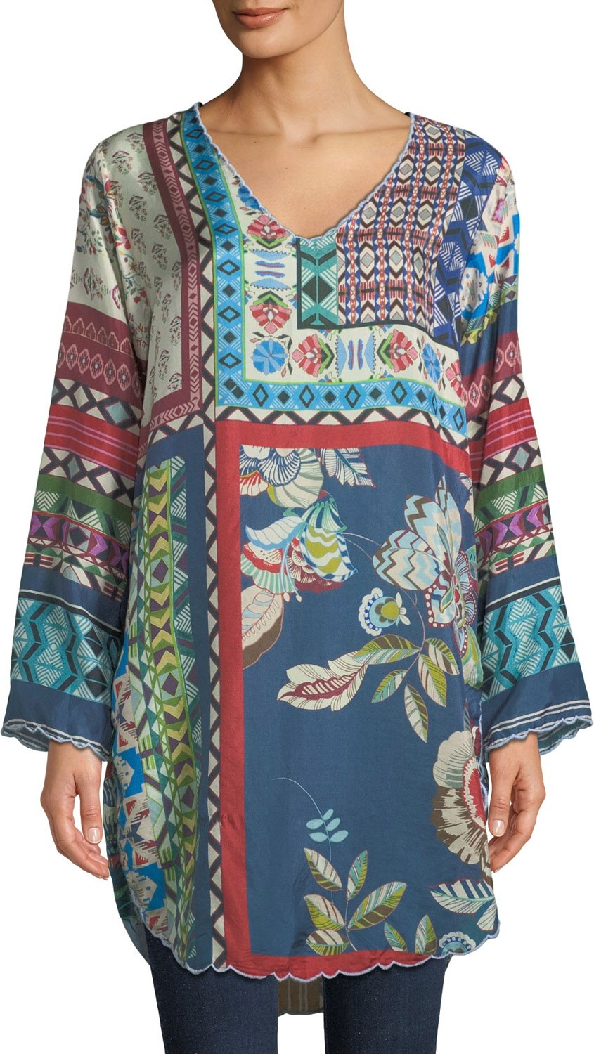 Johnny Was Otisenia Mixed-Print Shirttail Tunic