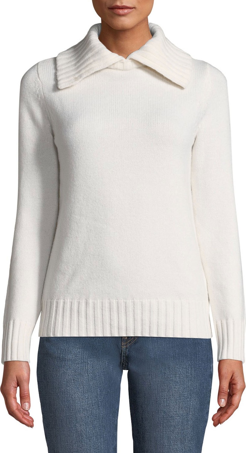 Co Wool-Cashmere Ribbed-Collar Sweater
