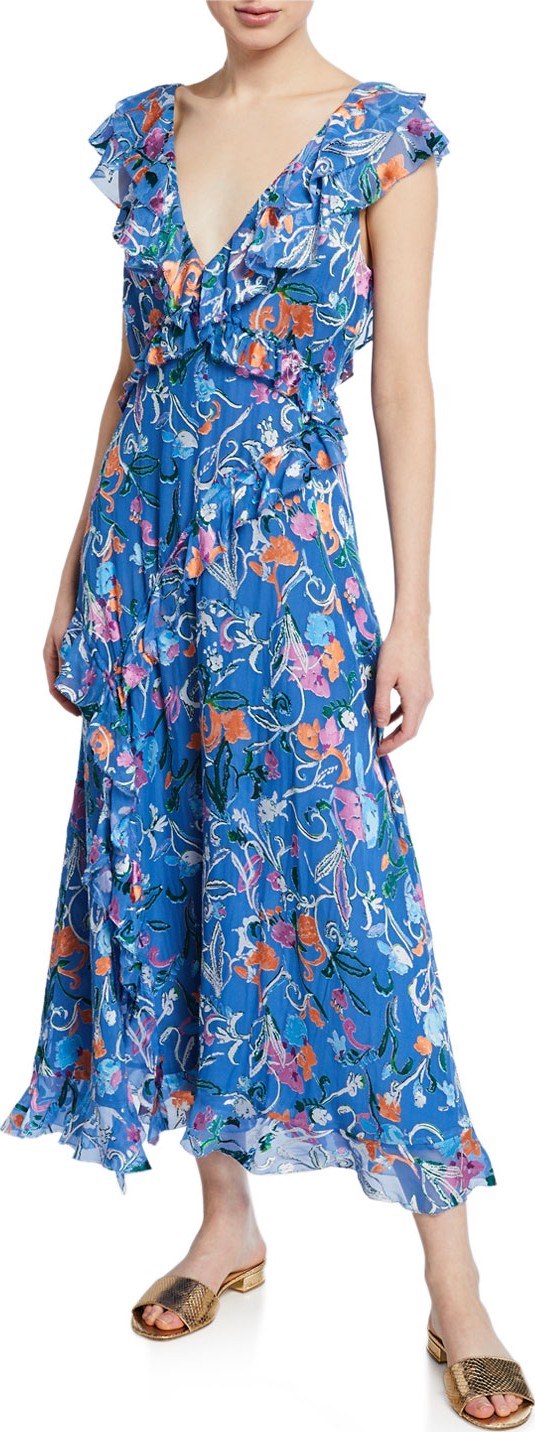 Tanya Taylor Arielle Floral-Print Ruffle Dress