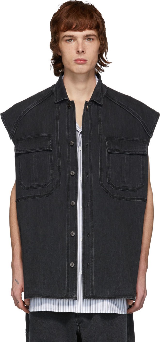 Juun.J Black Denim Sleeveless Shirt