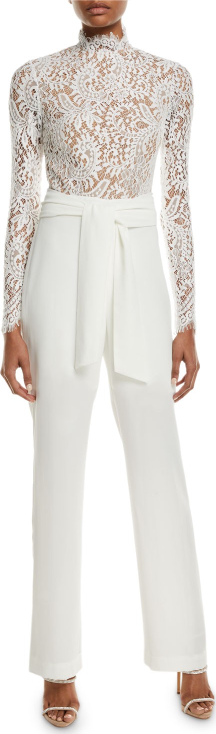 Misha Collection Allegra Lace Tie-Sash Jumpsuit