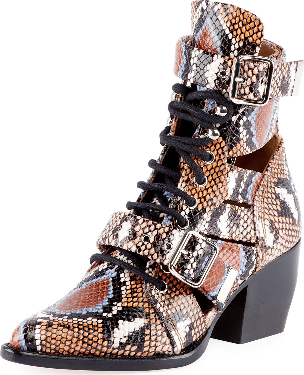 Chloe Python-Embossed Leather Combat Boots