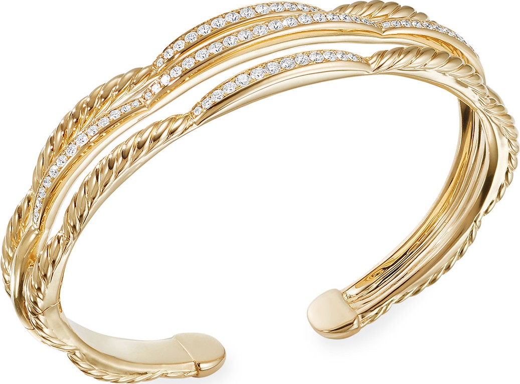 David Yurman Tides 18k Gold 3-Row Diamond Cuff Bracelet, Size S