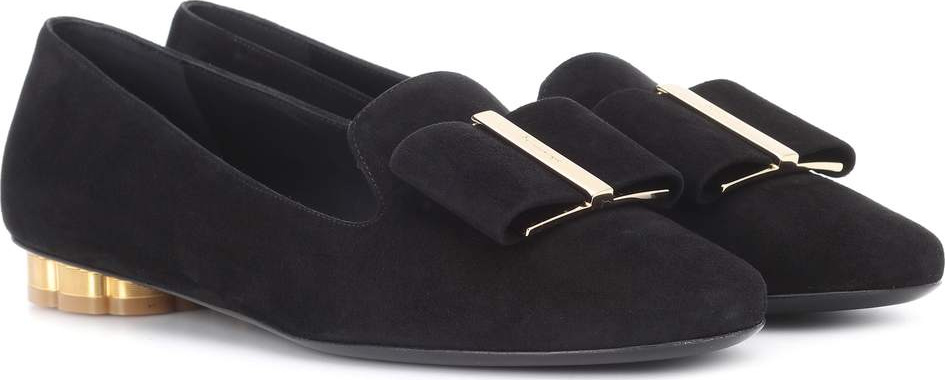 Salvatore Ferragamo Flower Heel suede slippers