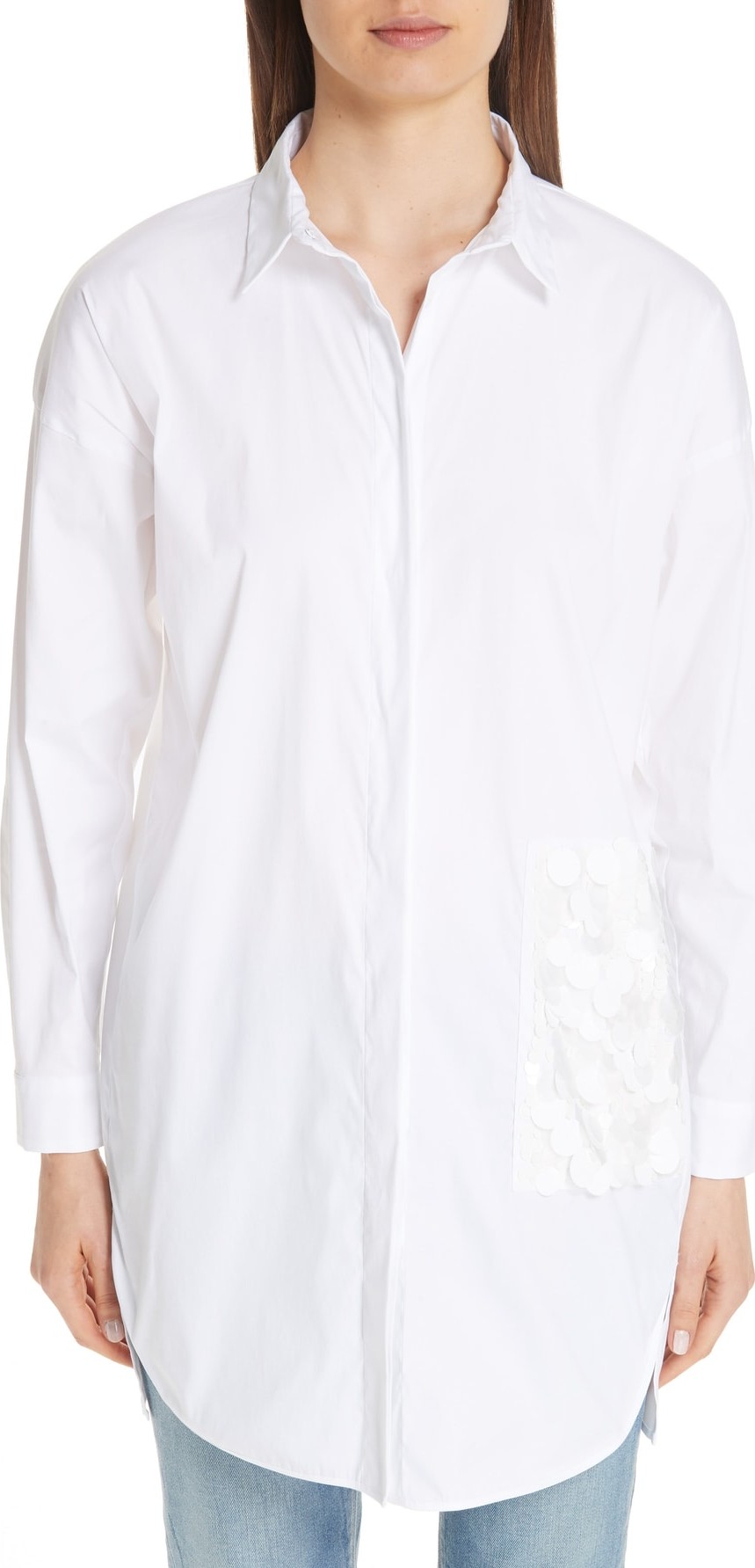 Fabiana Filippi Sequin Detail Long Poplin Top