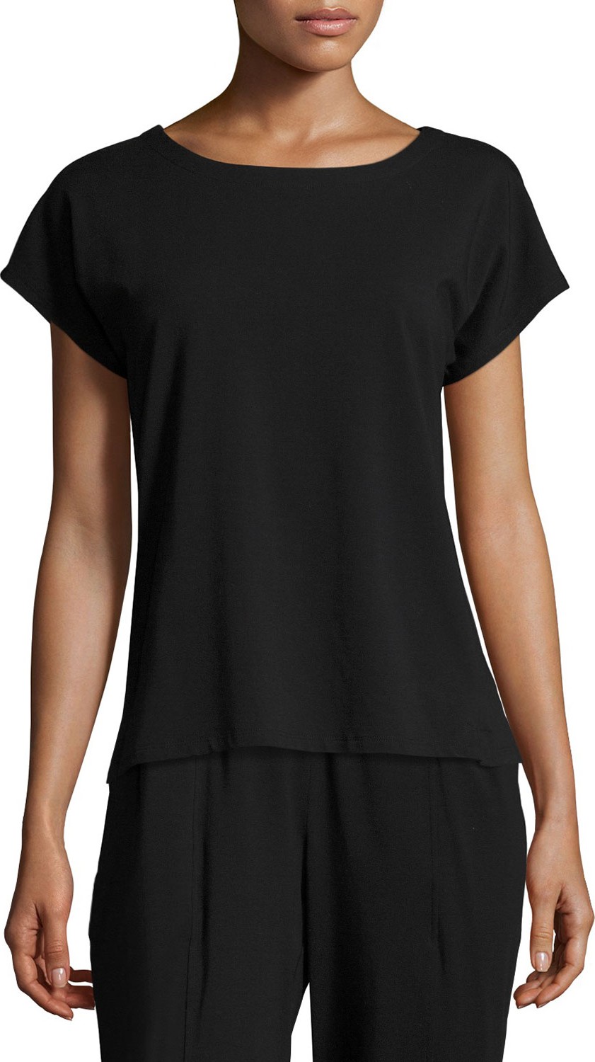 Eileen Fisher Short-Sleeve Bateau-Neck Jersey Top
