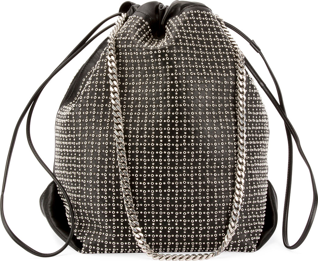 Saint Laurent Teddy Eyelet Studded Leather Drawstring Bucket Bag