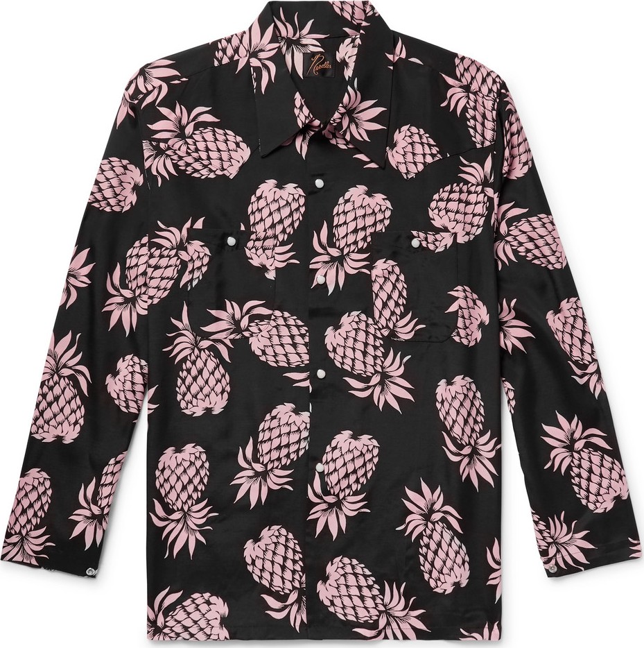 Needles Camp-Collar Printed Matte-Satin Shirt
