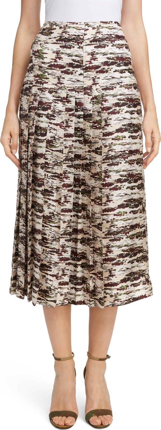 Victoria Beckham Pleated Silk Midi Skirt