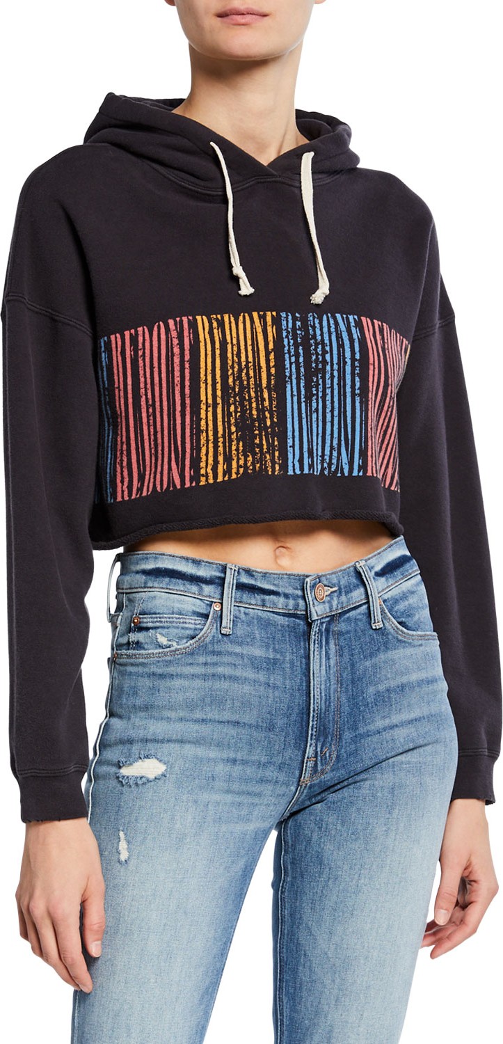 RE/DONE Logo Stripe Cropped Raw Hoodie