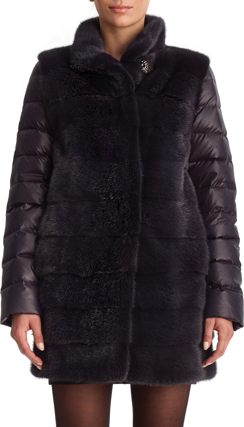 Gorski Horizontal Mink Stroller Coat with Quilted Back and Sleeves Gorski Horizontal Mink Stroller Coat with Quilted Back and Sleeves