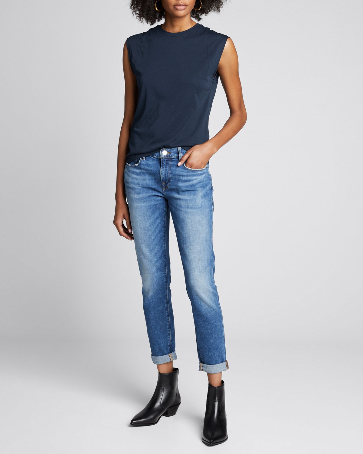 FRAME DENIM Le Garcon Cuffed Mid-Rise Skinny Jeans