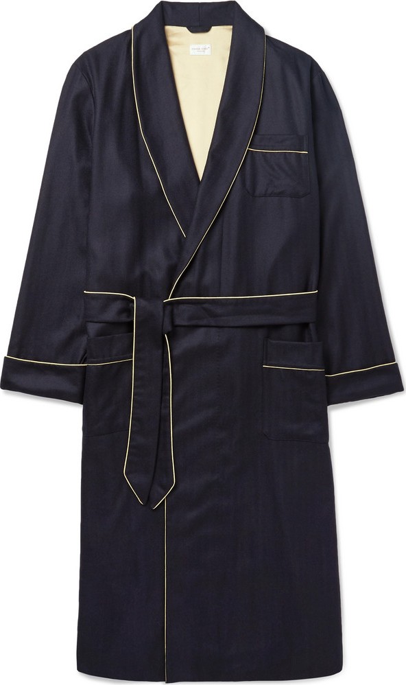 Derek Rose Duke Silk-Trimmed Herringbone Cashmere Robe