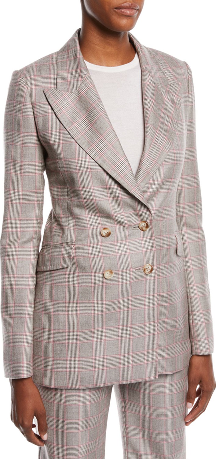Gabriela Hearst Angel Double-Breasted Cashmere Plaid Suiting Blazer