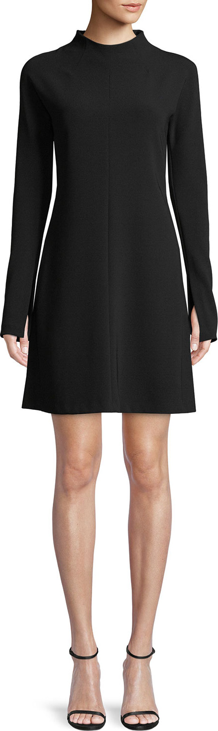 Theory Mock-Neck Long-Sleeve A-Line Admiral Crepe Mini Dress
