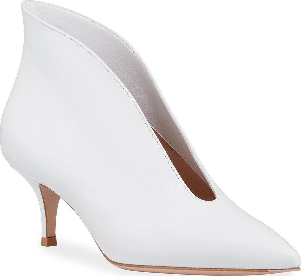 Gianvito Rossi Leather V-Neck Kitten-Heel Booties