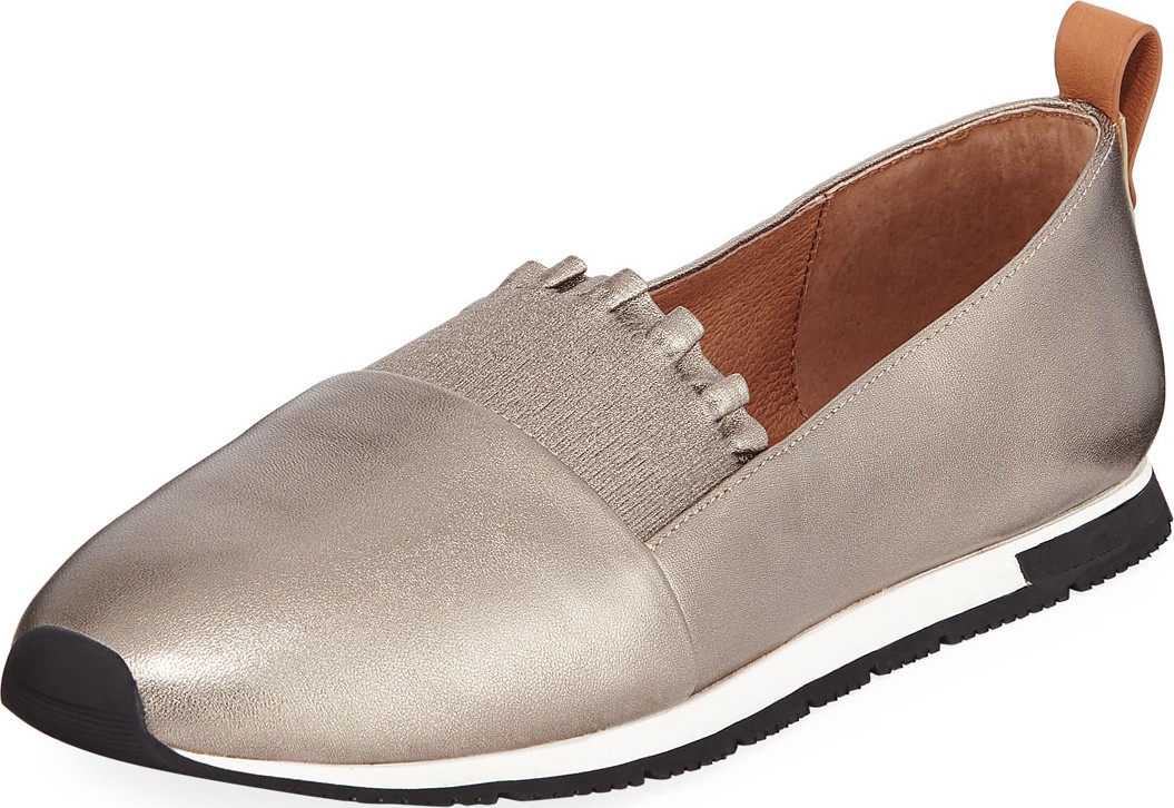 Gentle Souls Luca Ruffled Metallic Slip-On Sneakers Gentle Souls Luca Ruffled Metallic Slip-On Sneakers