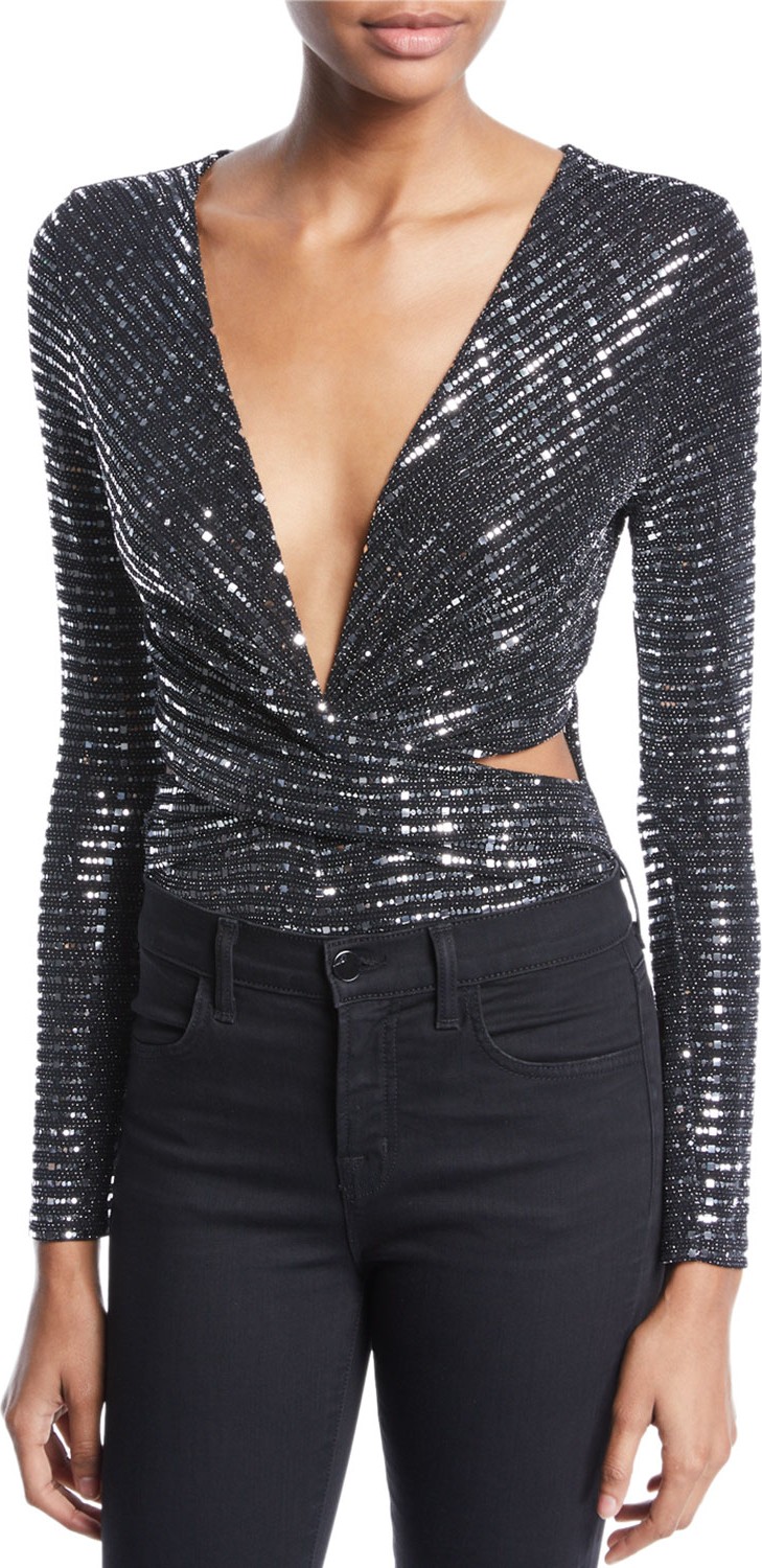 ASTR Oh Baby Sequin Long-Sleeve Bodysuit