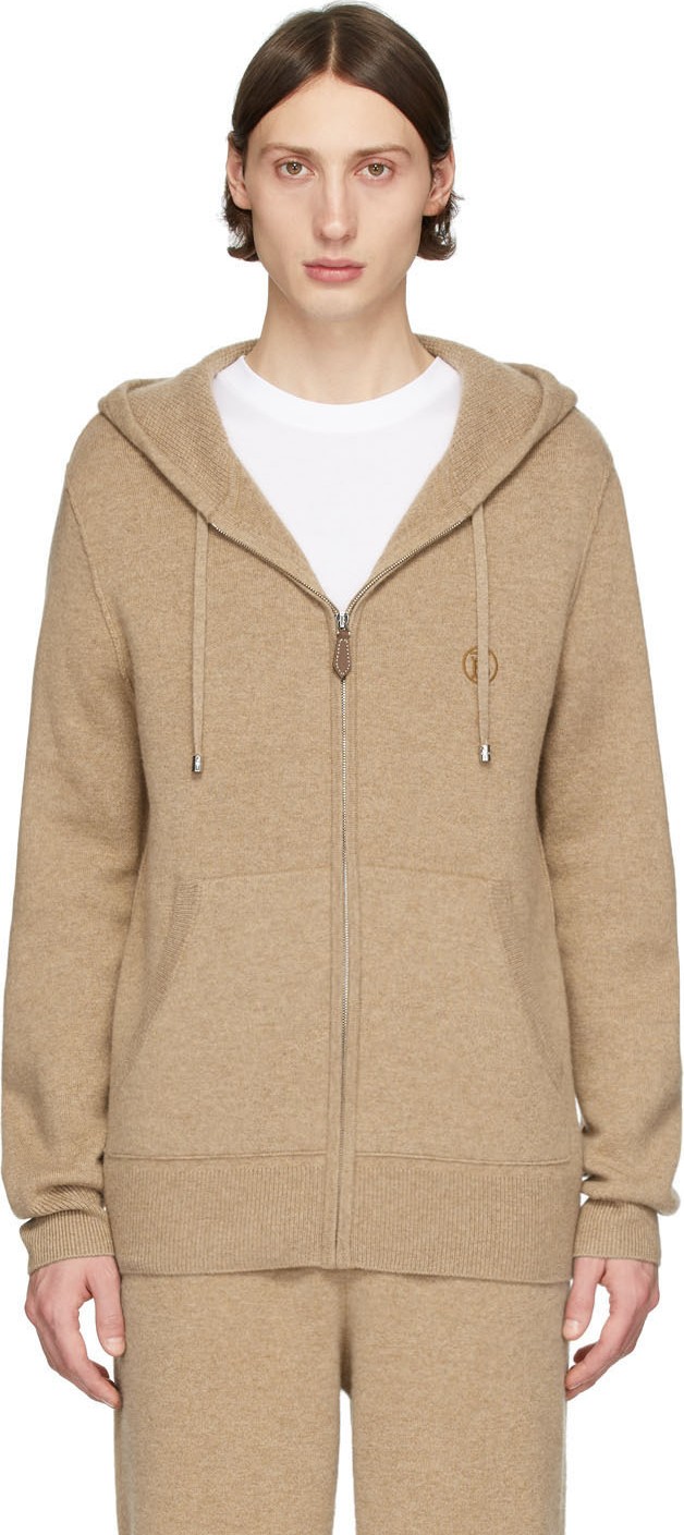 Burberry London England SSENSE Exclusive Tan Cashmere Lindley Zip Hoodie