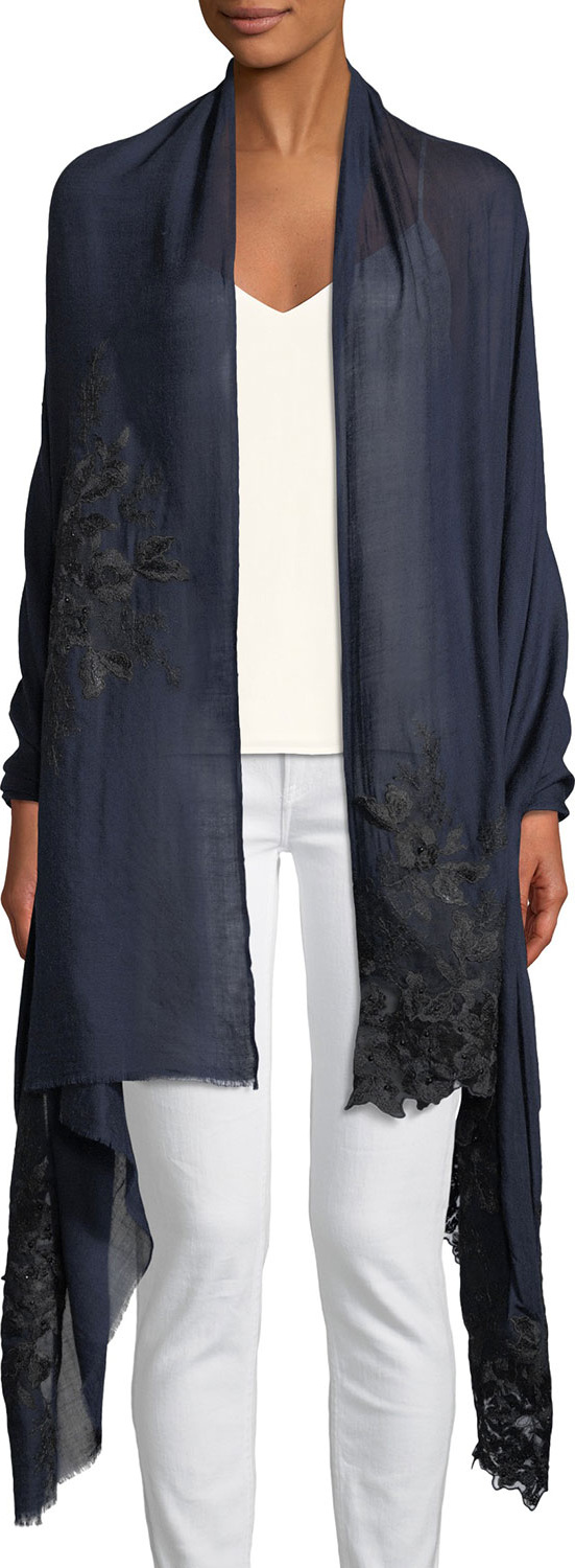 Bindya Wool-Silk Lace-Trim Stole