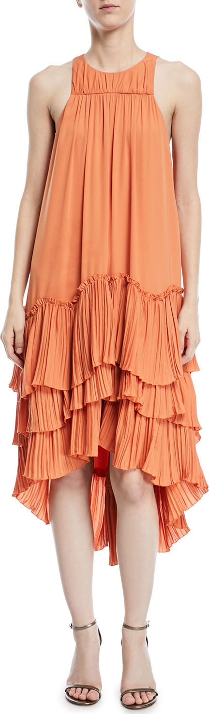 HALSTON HERITAGE Sleeveless Flowy Tiered Georgette Dress