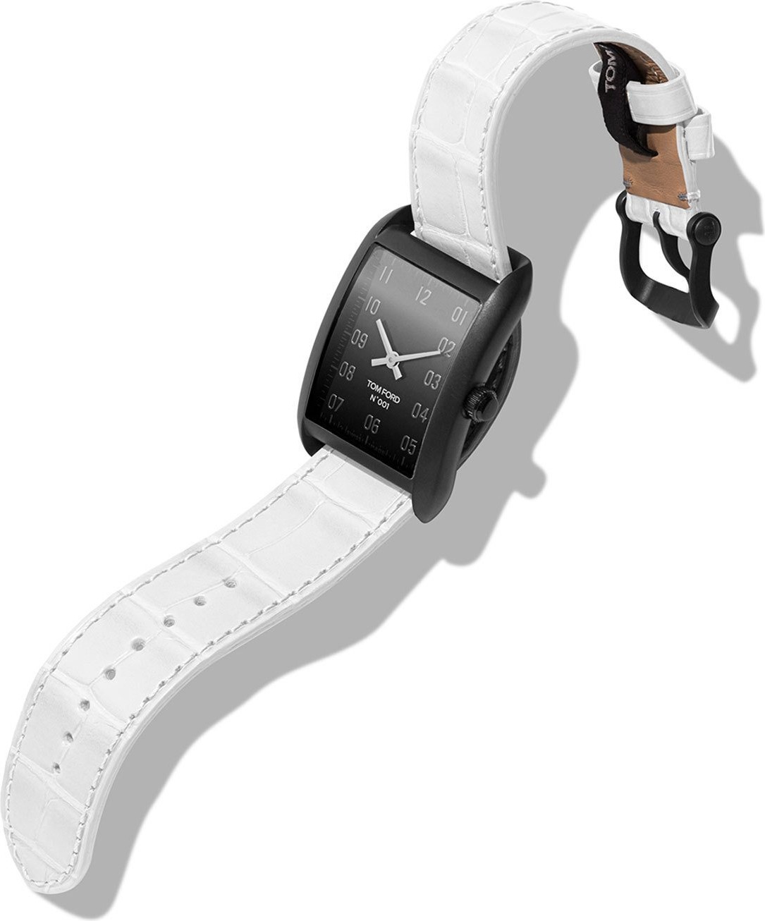 TOM FORD Men's 40x27 Matte Alligator Medium Watch, Black/White