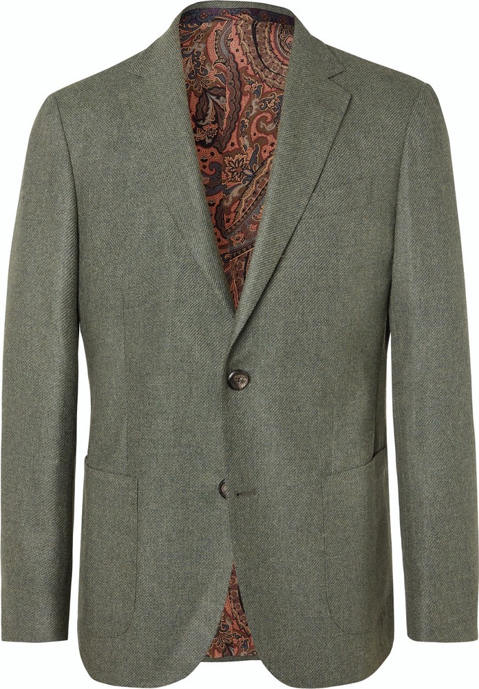 Etro Green Slim-Fit Wool and Cashmere-Blend Hopsack Blazer