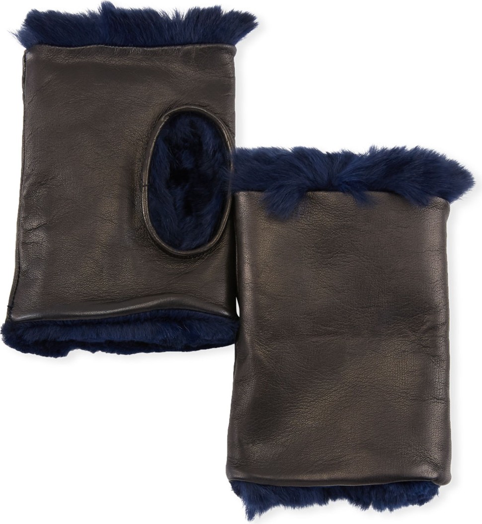 Guanti Giglio Fiorentino Fingerless Leather Gloves w/ Fur Lining