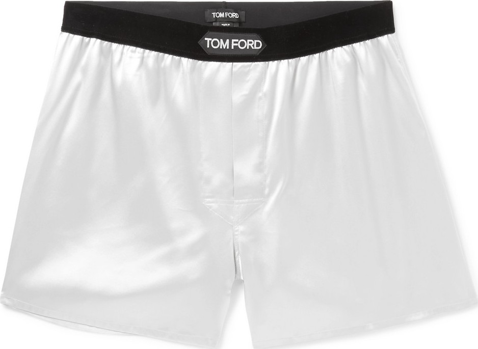TOM FORD Velvet-Trimmed Stretch-Silk Satin Boxer Shorts