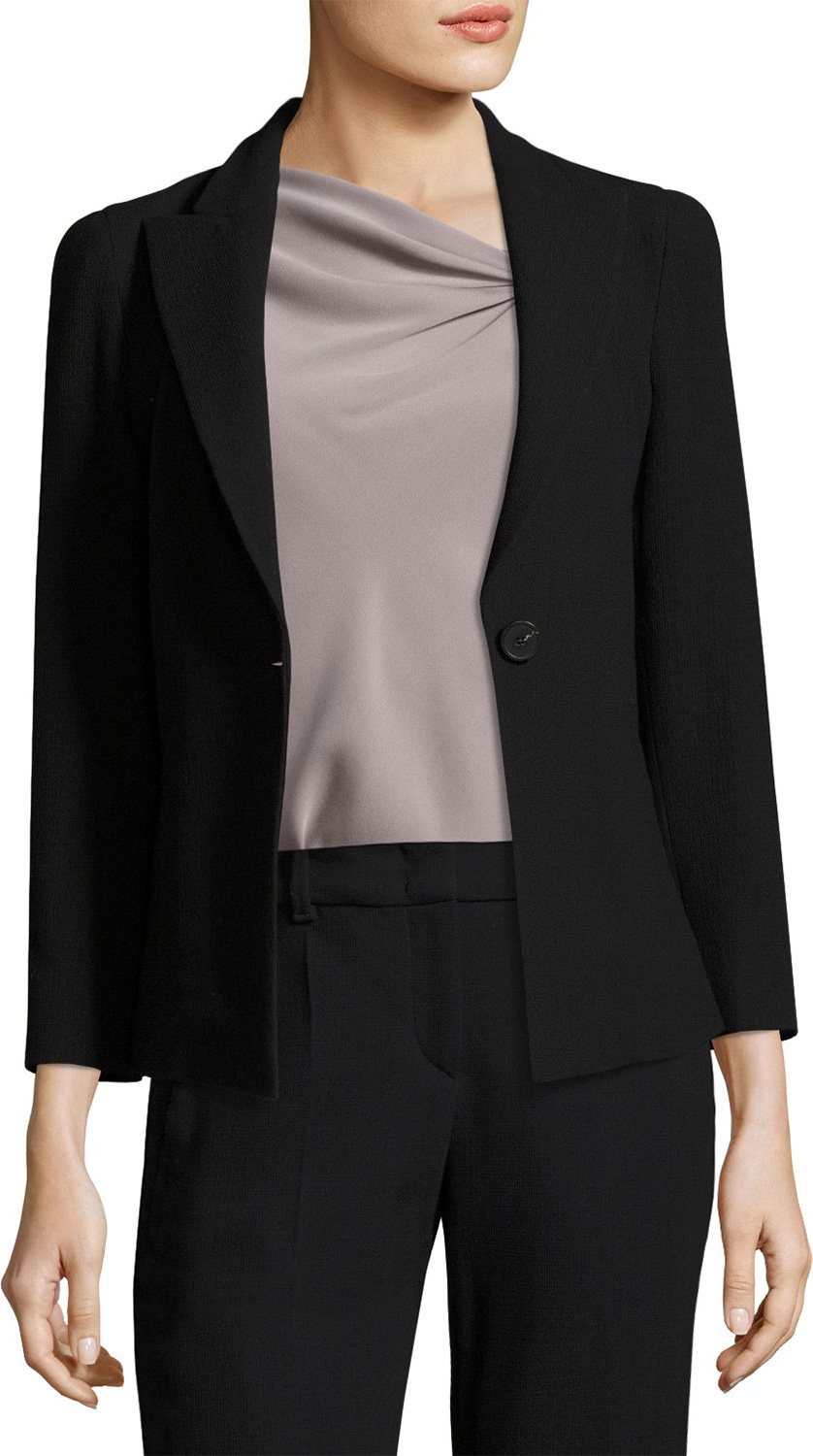 Armani Collezioni Textured Stretch Peak-Lapel Jacket, Dark Blue