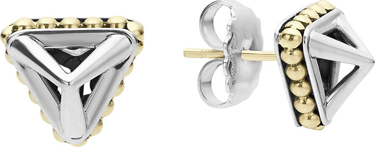 LAGOS KSL Silver & 18k Gold 12mm Pyramid Stud Earrings