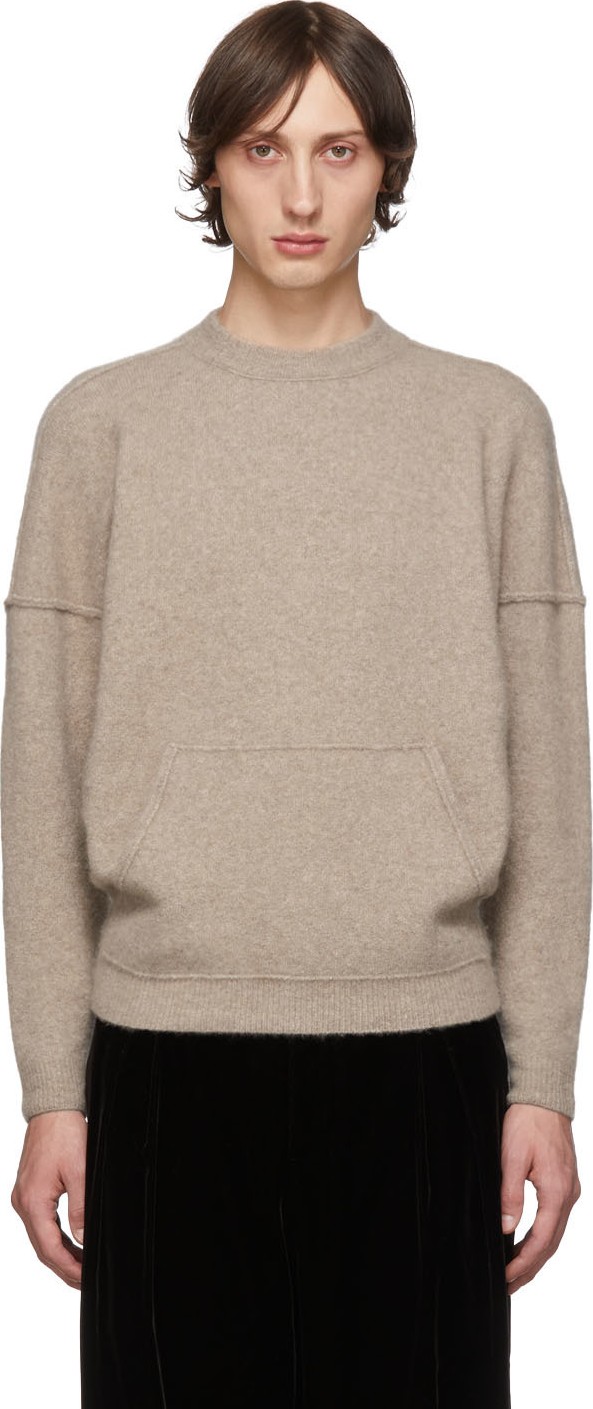 Giorgio Armani Tan Cashmere & Silk Kangaroo Pocket Sweater