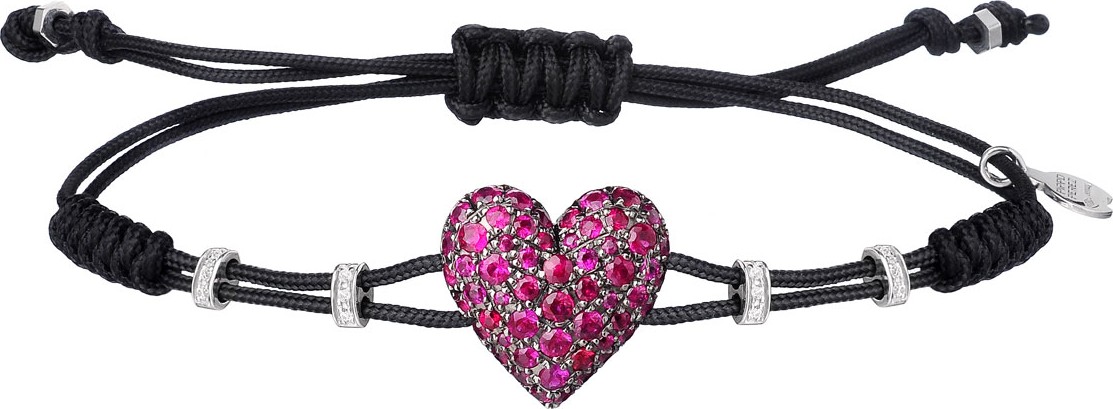 Pippo Perez 18k White Gold Diamond & Ruby Heart Bracelet