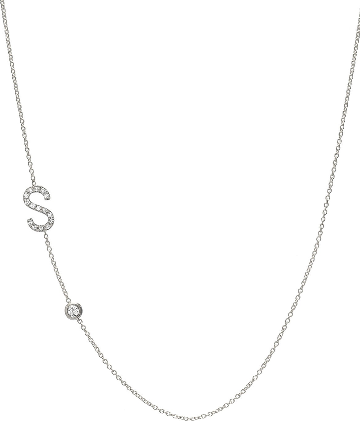 ZOE LEV Personalized Asymmetric Diamond Initial & Bezel Necklace in 14K White Gold