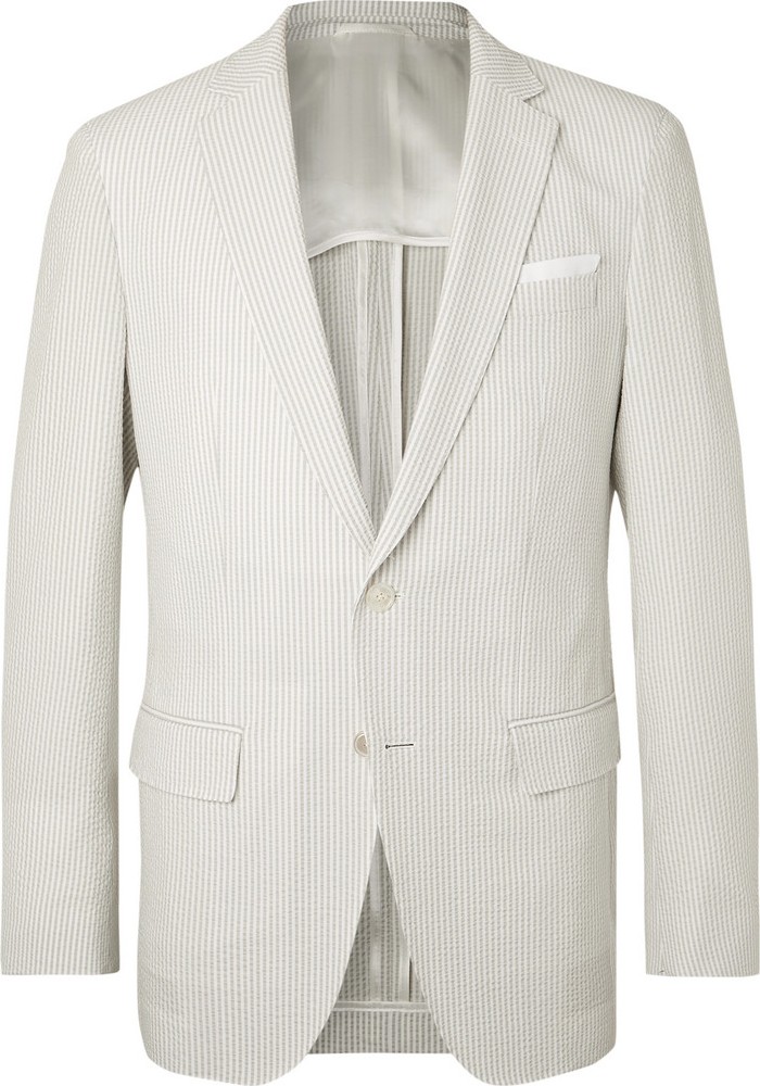 HUGO BOSS Light-Grey Hartlay Striped Seersucker Blazer