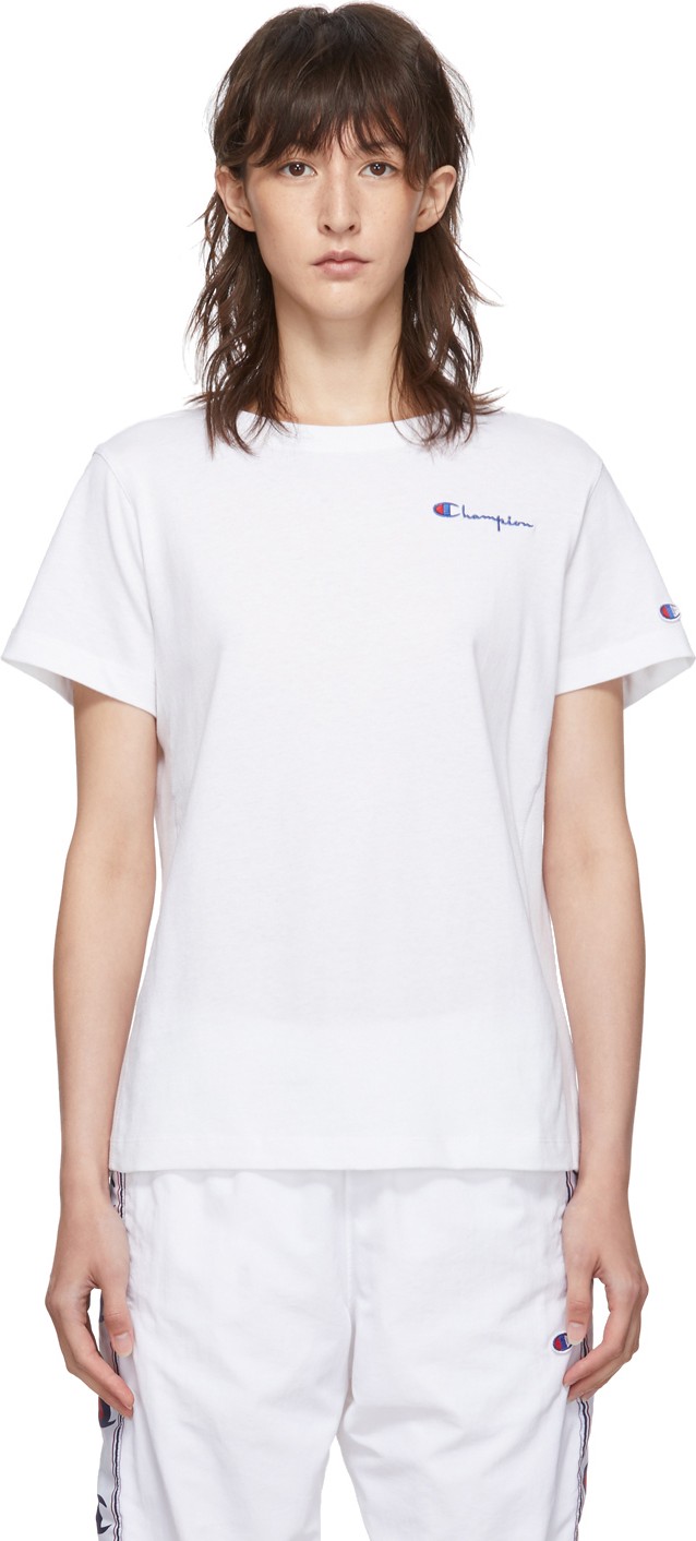 Champion Reverse Weave White Small Script Logo T-Shirt