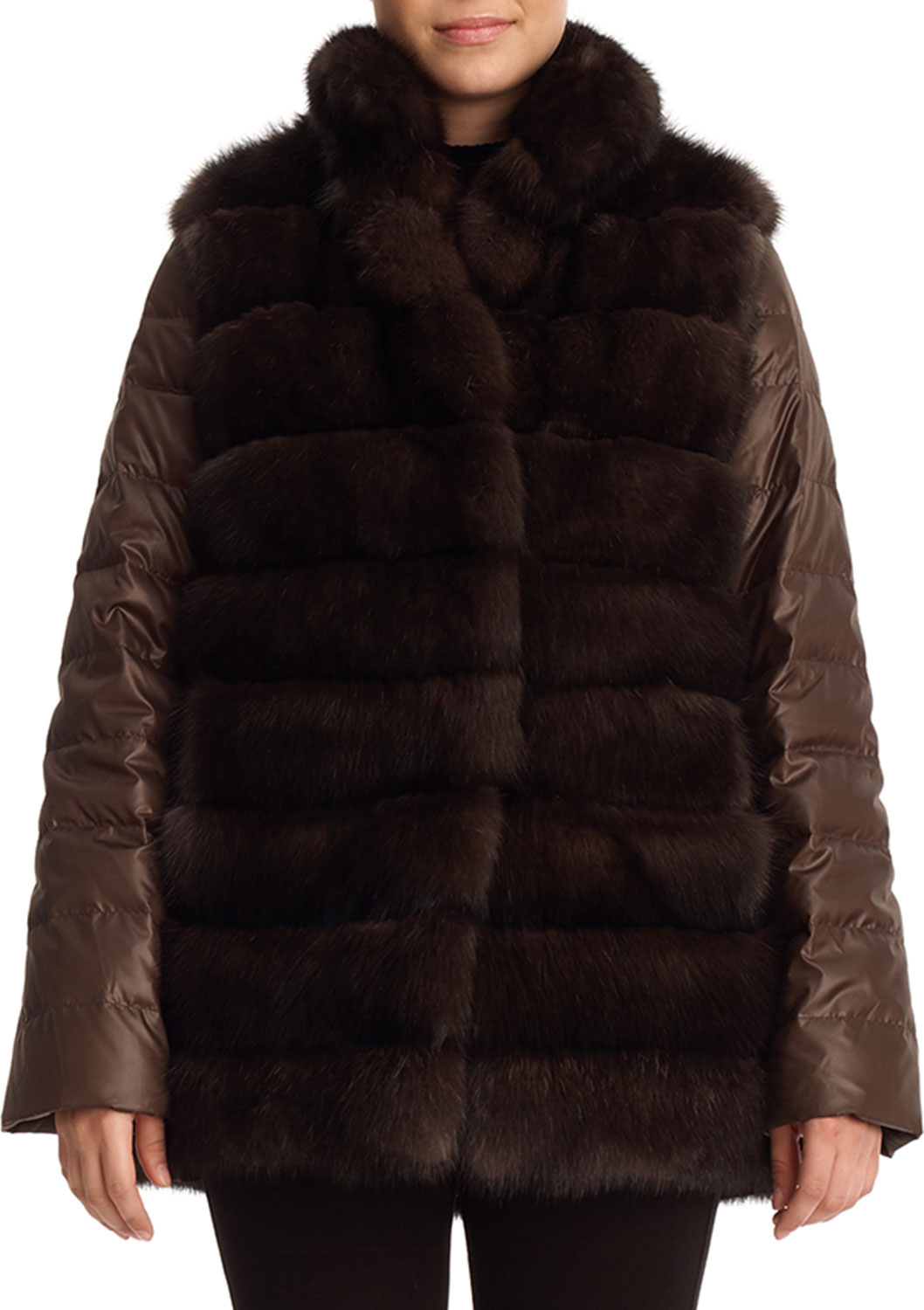 Gorski Sable Fur & Silk Two-Piece Down Jacket