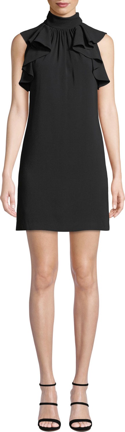 HALSTON HERITAGE Sleeveless Mock-Neck Cocktail Dress With Flounce Detail