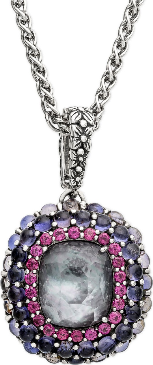 Stephen Dweck Multi-Stone Pendant Necklace w/ Iolite/Garnet/Quartz