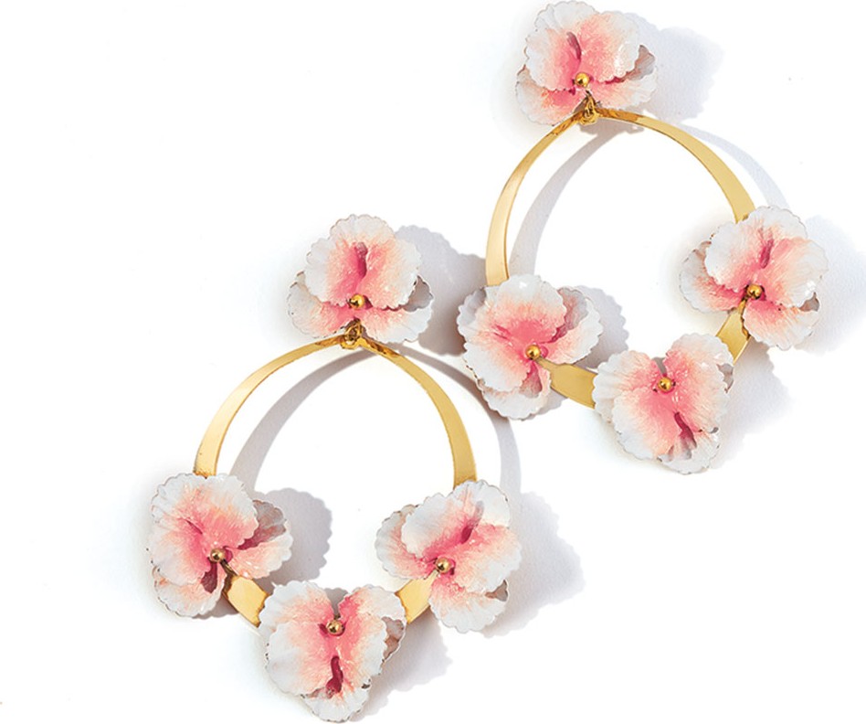 Jennifer Behr Voleta Floral Hoop-Drop Earrings, Blush