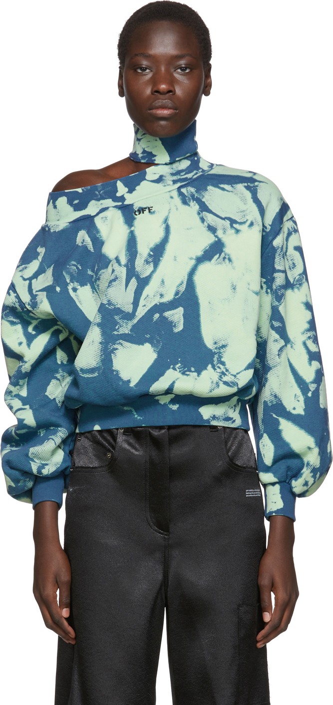 Off White Blue & Green Tie-Dye Trashed Sweatshirt