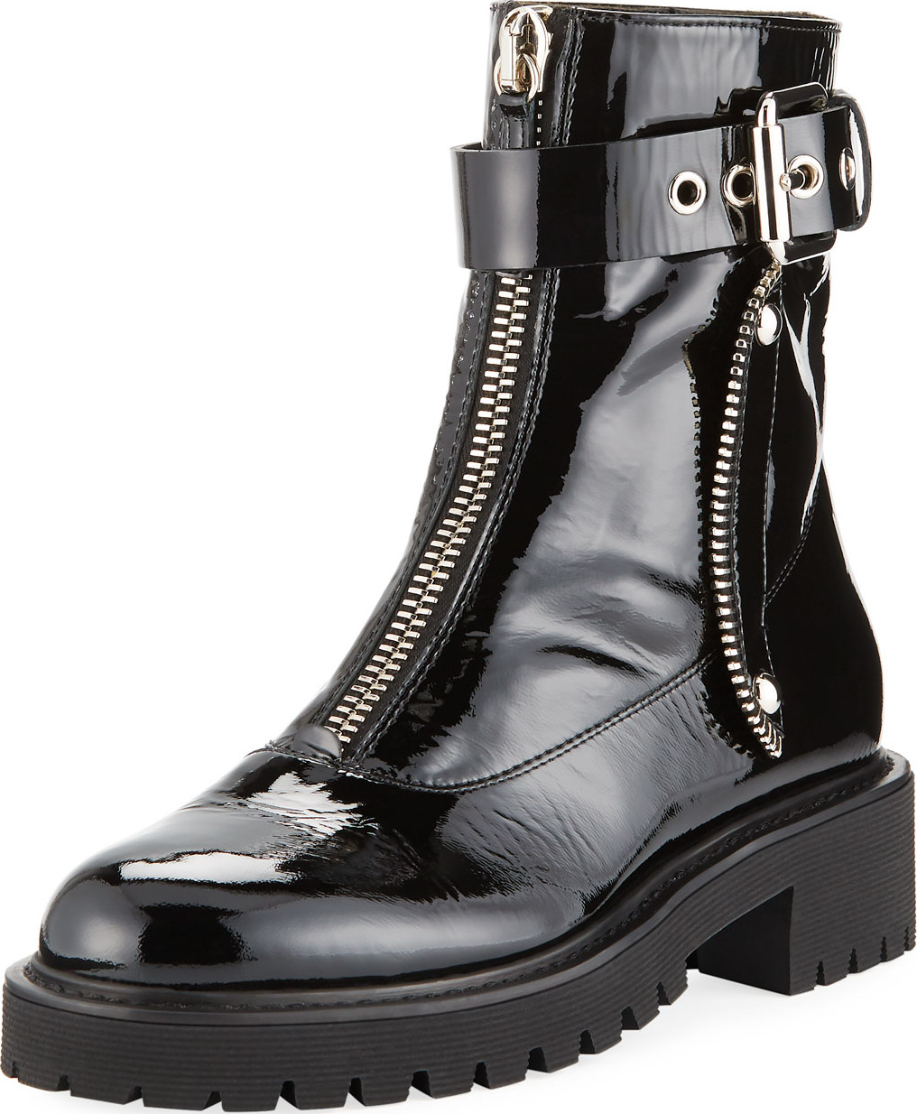 Giuseppe Zanotti Patent Leather Front-Zip Combat Boots