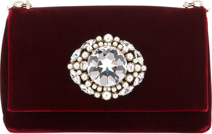 Jimmy Choo Thea Velvet Pearl Jewel Crossbody Bag  Wine