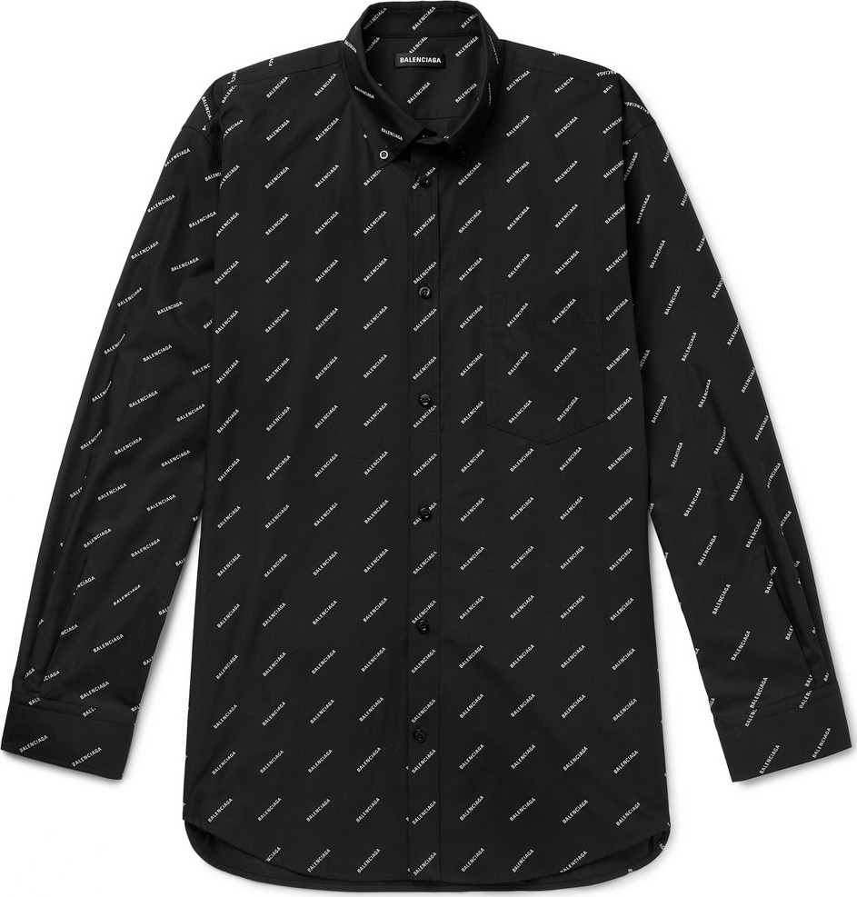 Balenciaga Button-Down Collar Logo-Print Cotton Shirt