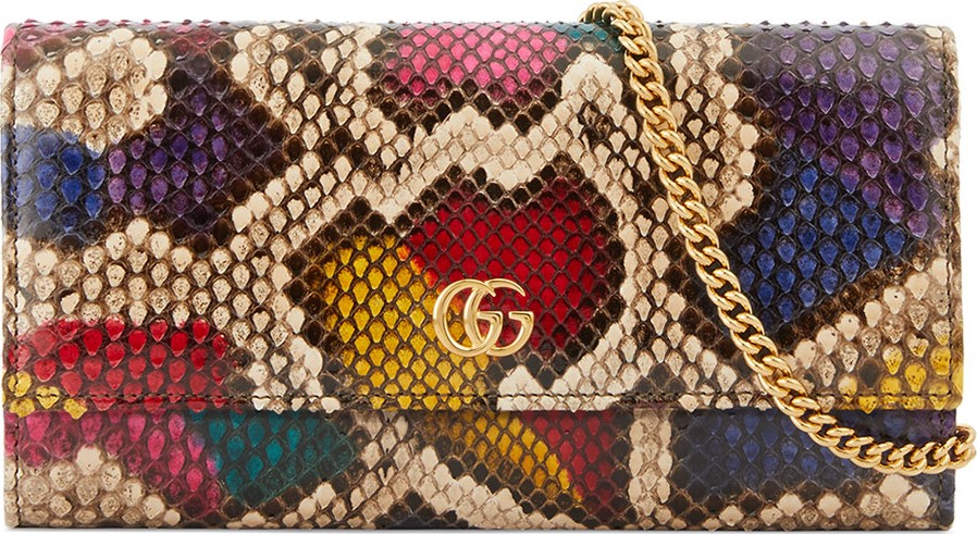Gucci Petite Marmont Python Flap Wallet on a Chain