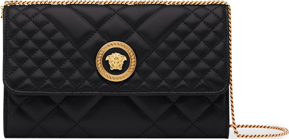 Versace Icon Quilted Leather Wallet on Crossbody Chain