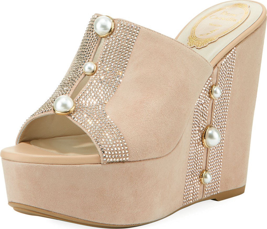 Rene Caovilla Pearly Suede Platform Slide Sandal