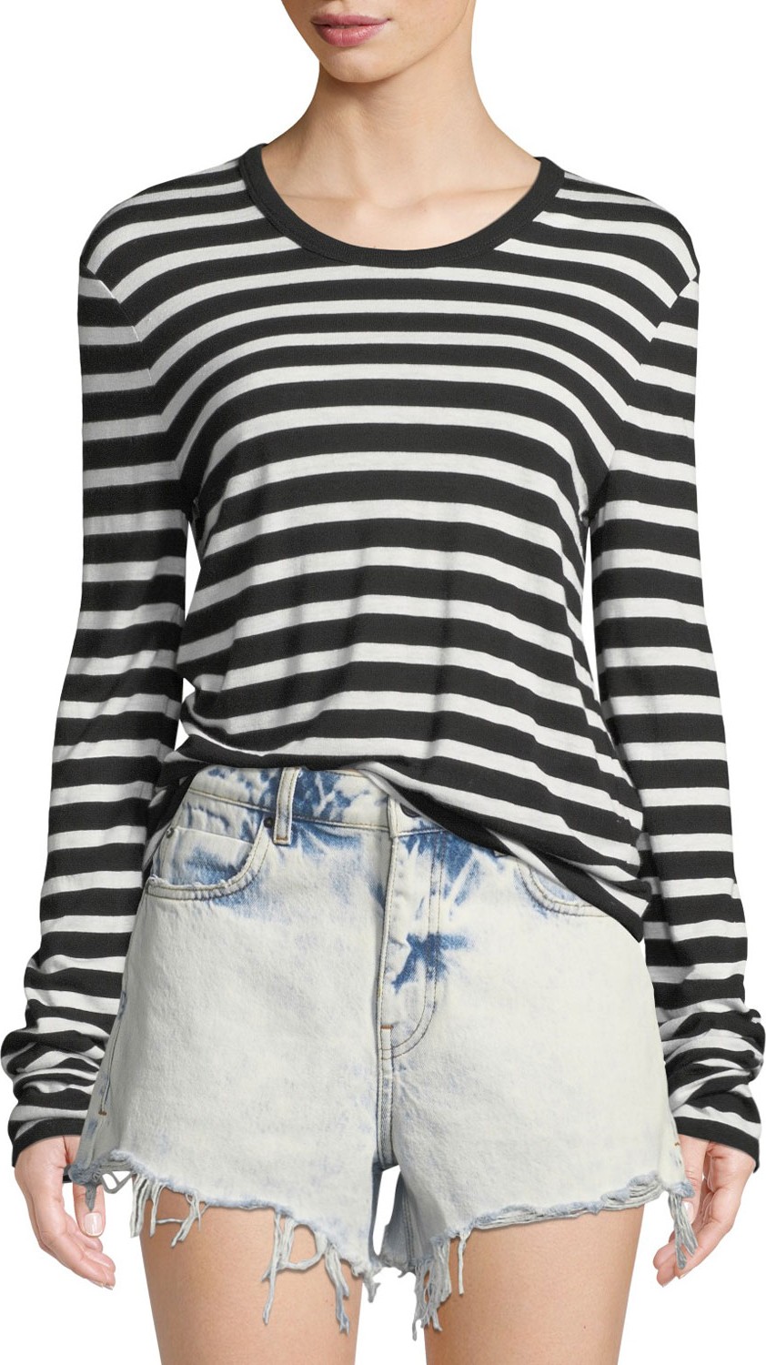 T By Alexander Wang Wide Striped Slub Jersey Long-Sleeve Tee