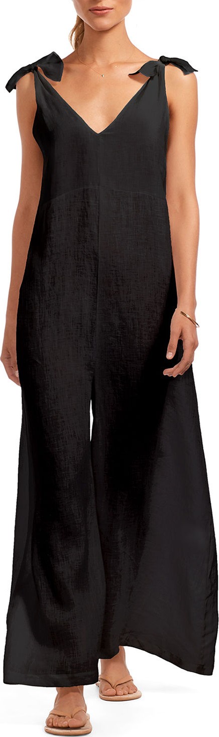 Vitamin A Marina Linen Wide-Leg Coverup Jumpsuit